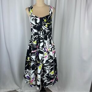 New Directions Racer Back Midi Dress Sz 10 Colorful Abstract Fit And Flare